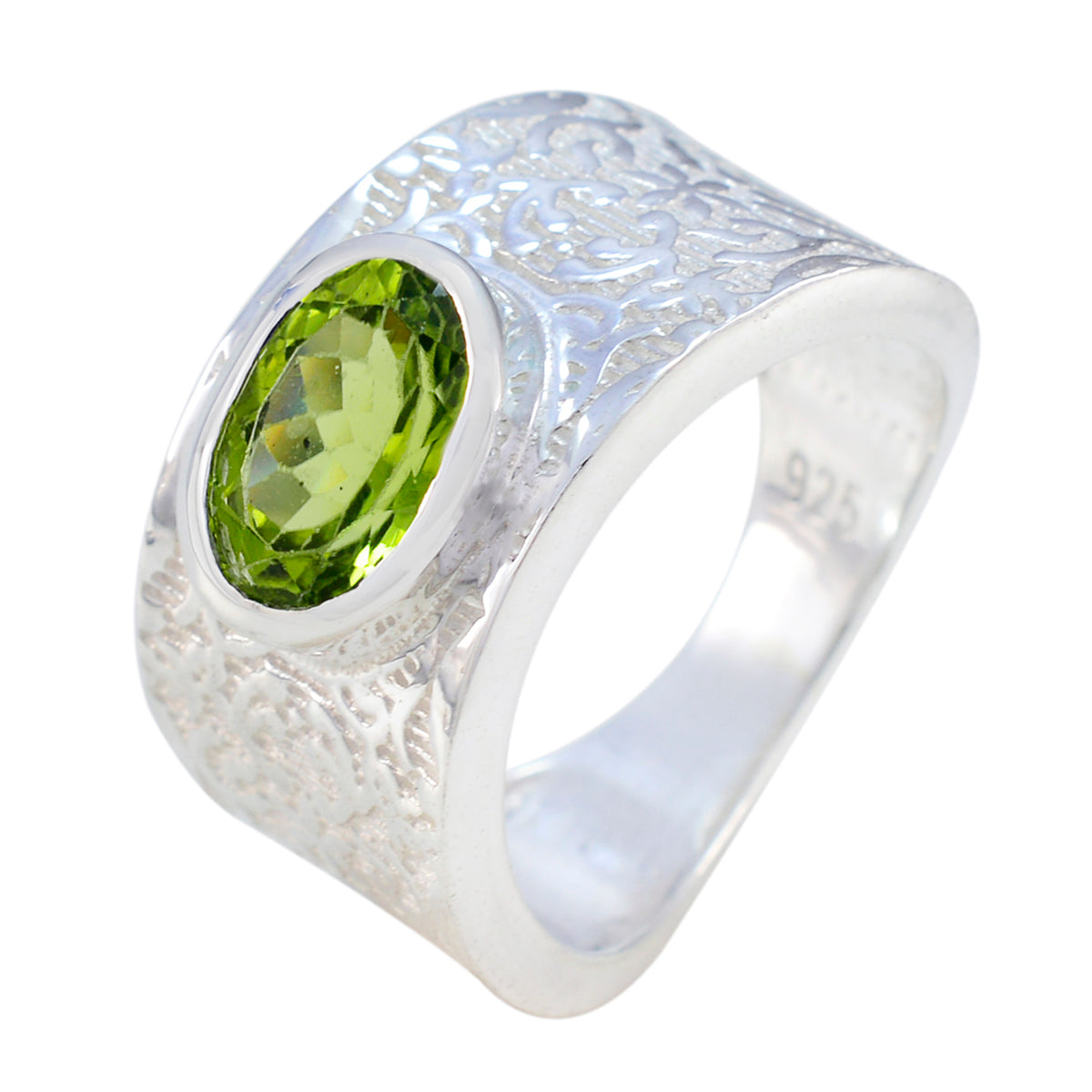 Peridot Solitaire Indian Silver Green Gemstone Essential  Art Deco Ring Jewelry