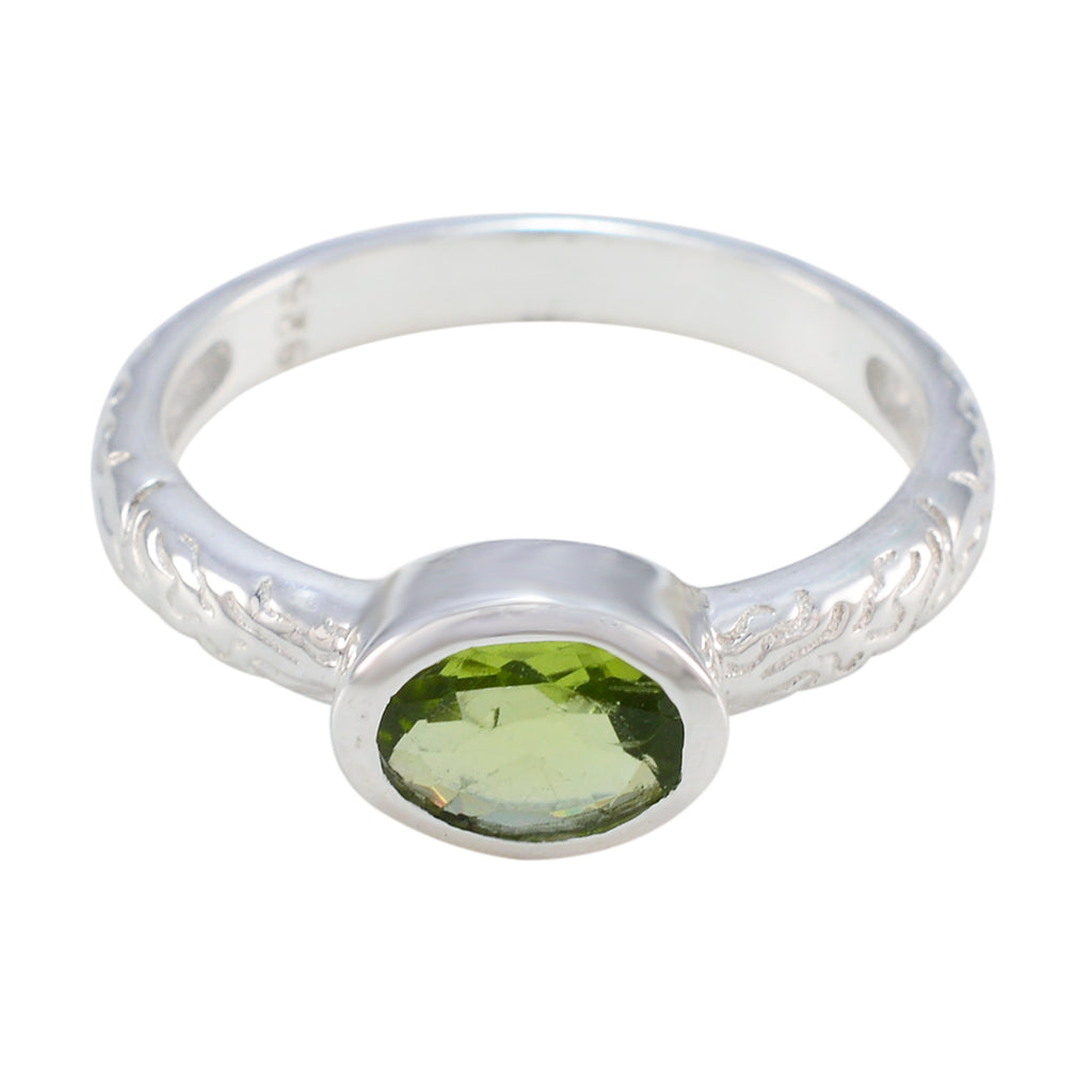 Peridot Solitaire Indian 92.5 Silver Green Gems Featherlight Twist Ring Jewellery