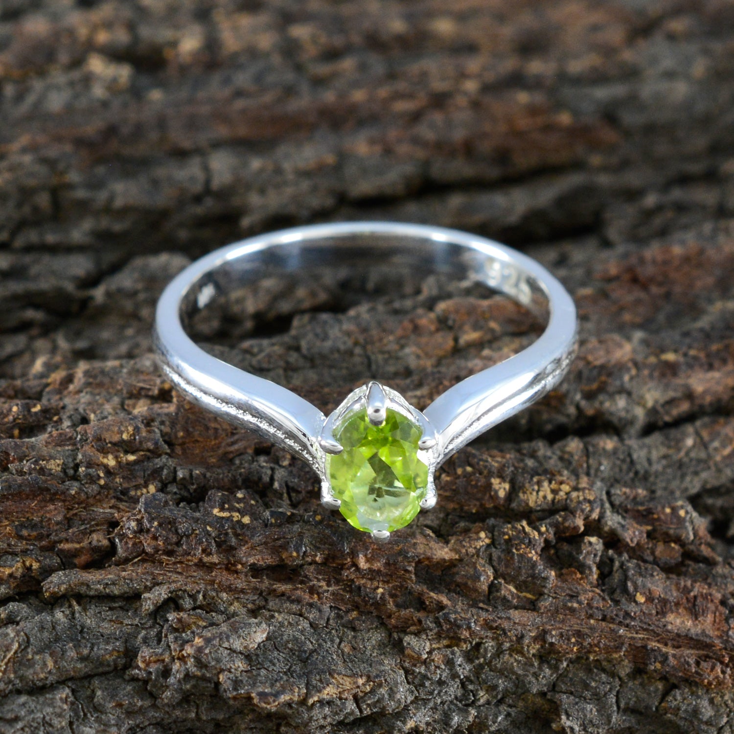 Peridot Solitaire Turkish 925 Silver Green Gemstones Dainty Abstract Ring Jewellery
