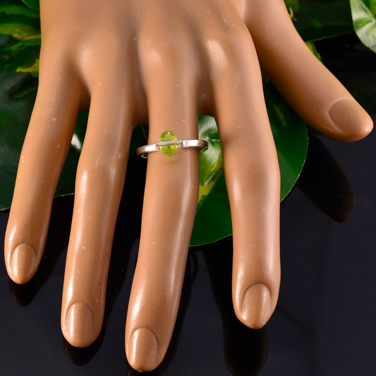 Peridot Solitaire Turkish Sterling Silver Green Gemstone Delicate Luxurious Ring Jewelry