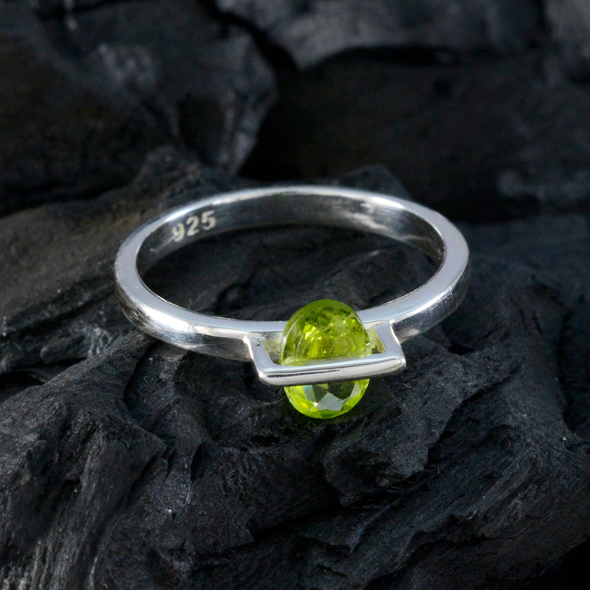Peridot Solitaire Turkish Sterling Silver Green Gemstone Delicate Luxurious Ring Jewelry
