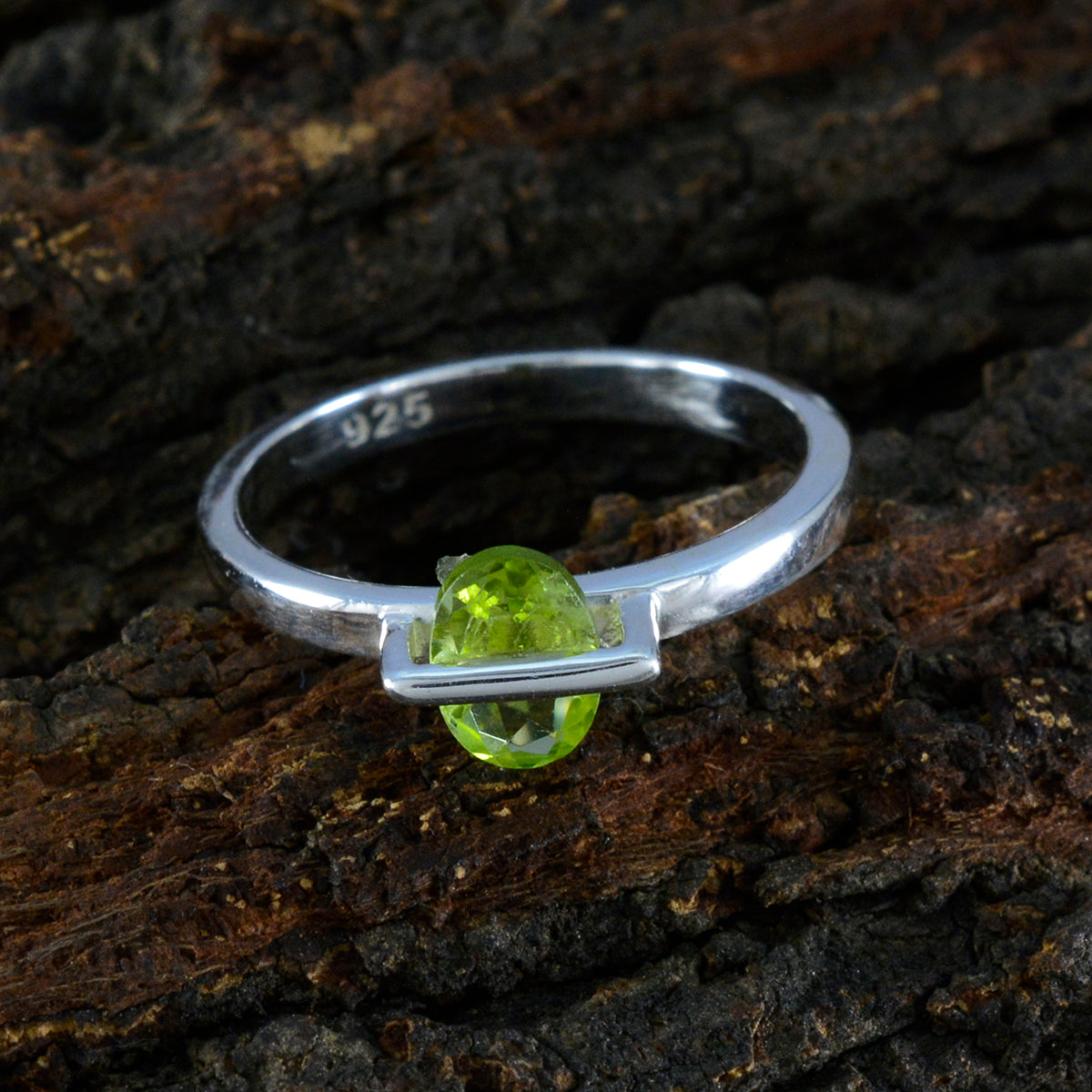 Peridot Solitaire Turkish Sterling Silver Green Gemstone Delicate Luxurious Ring Jewelry