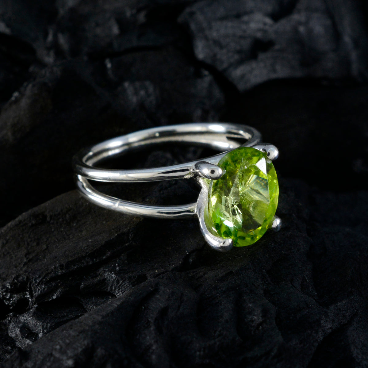 Peridot Solitaire Turkish Silver Green Gemstone Whisper thin Contemporary Ring Jewellery