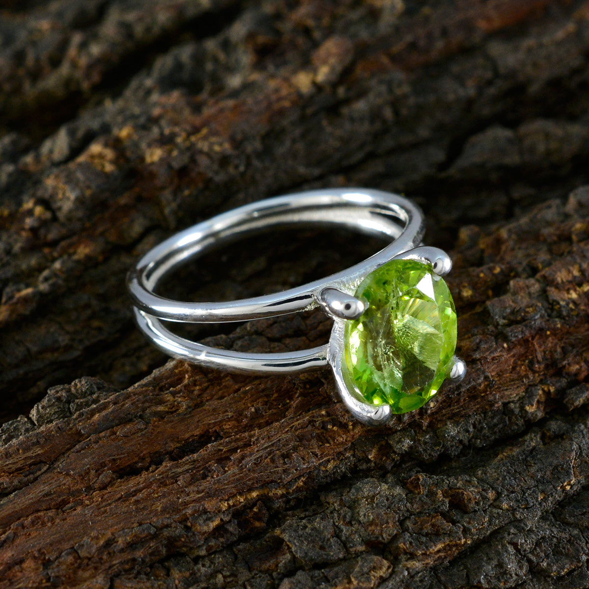 Peridot Solitaire Turkish Silver Green Gemstone Whisper thin Contemporary Ring Jewellery