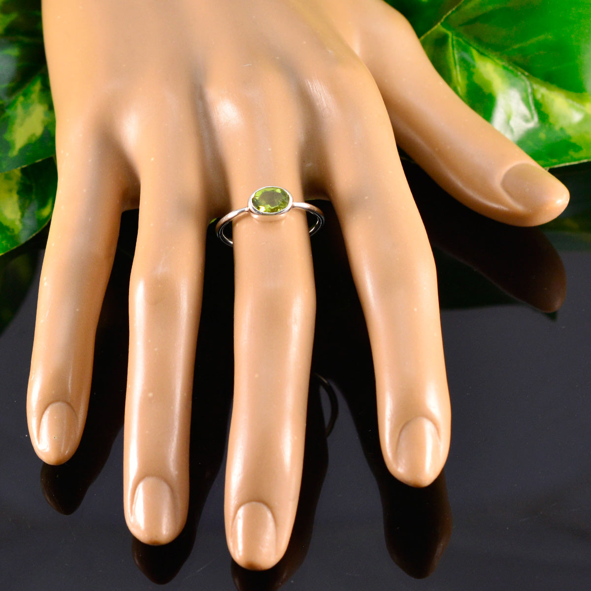 Peridot Solitaire Korean 925 Silver Green Gems Elegant  Romantic Ring Jewellery