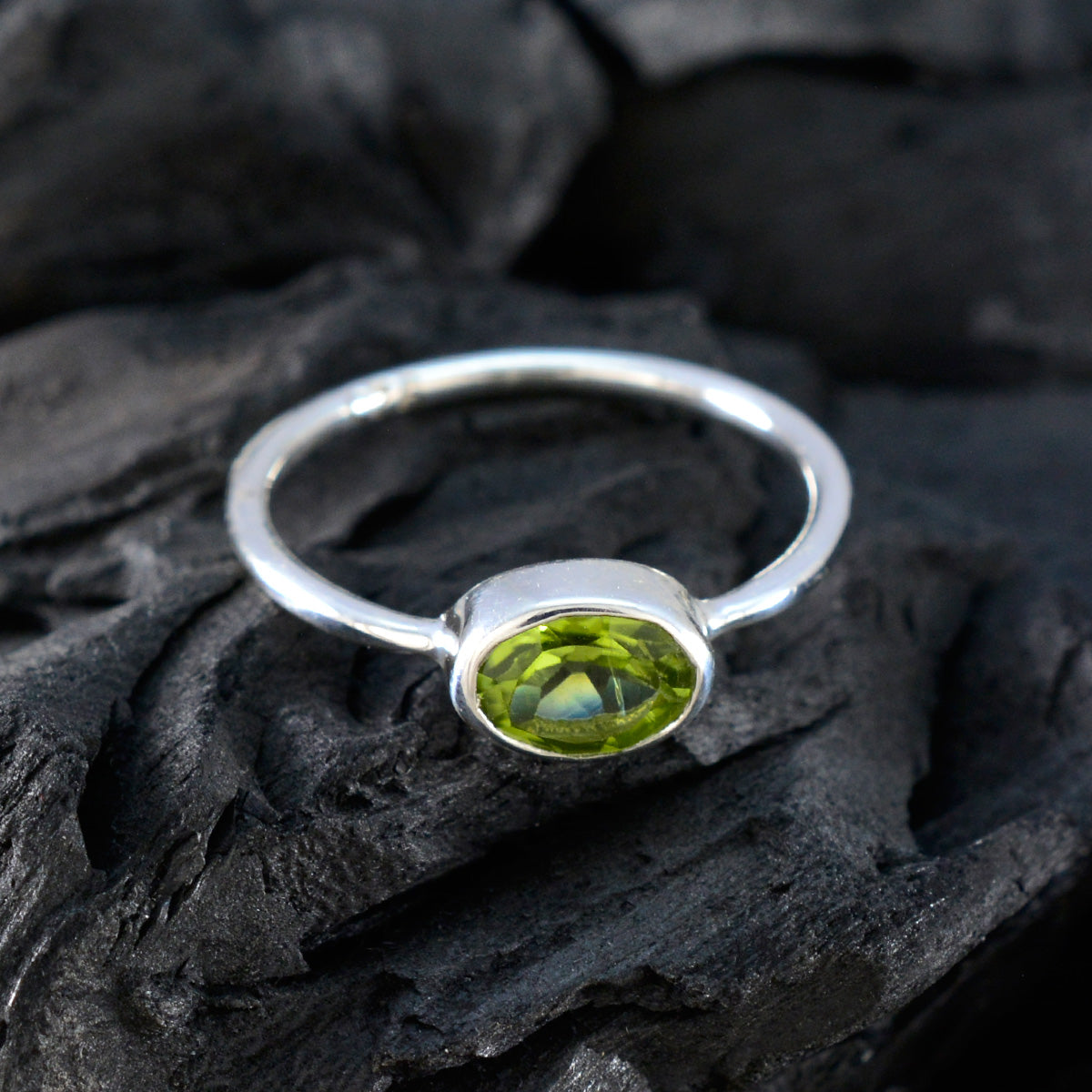 Peridot Solitaire Korean 925 Silver Green Gems Elegant  Romantic Ring Jewellery