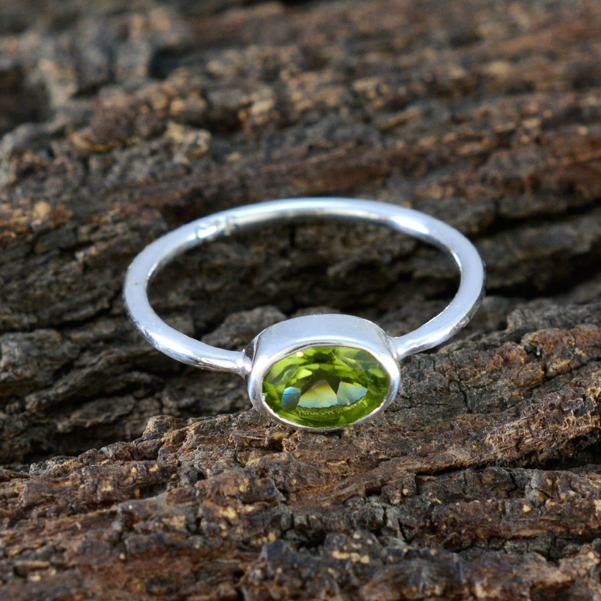 Peridot Solitaire Korean 925 Silver Green Gems Elegant  Romantic Ring Jewellery