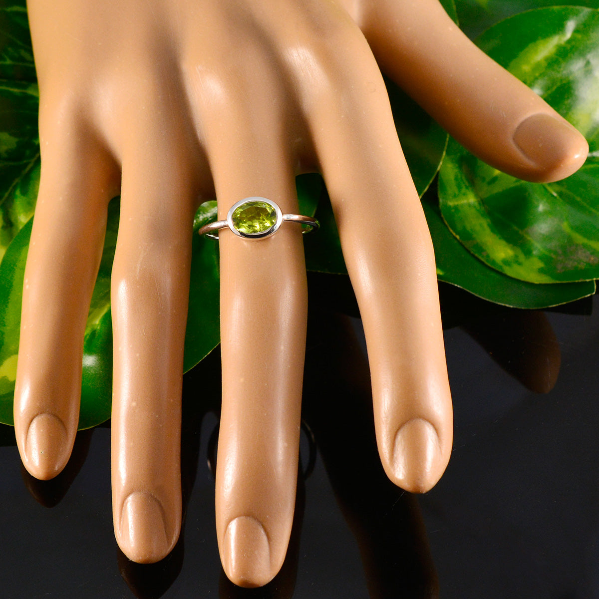 Peridot Solitaire Turkish Sterling Silver Green Gemstones Elegant  Romantic Ring Jewelry