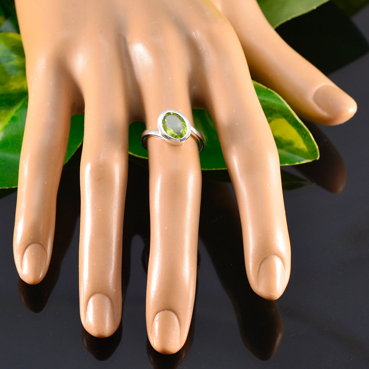 Peridot Solitaire Turkish Sterling Silver Green Gemstones Dainty Abstract Ring Jewelry