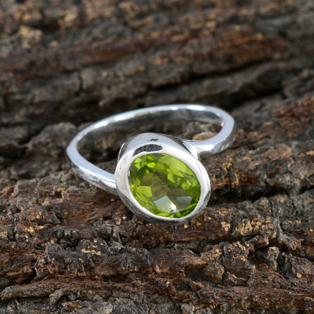 Peridot Solitaire Turkish Sterling Silver Green Gemstones Dainty Abstract Ring Jewelry