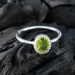 Peridot Solitaire Korean 925 Sterling Silver Green Gemstone Delicate Luxurious Ring Jewelry