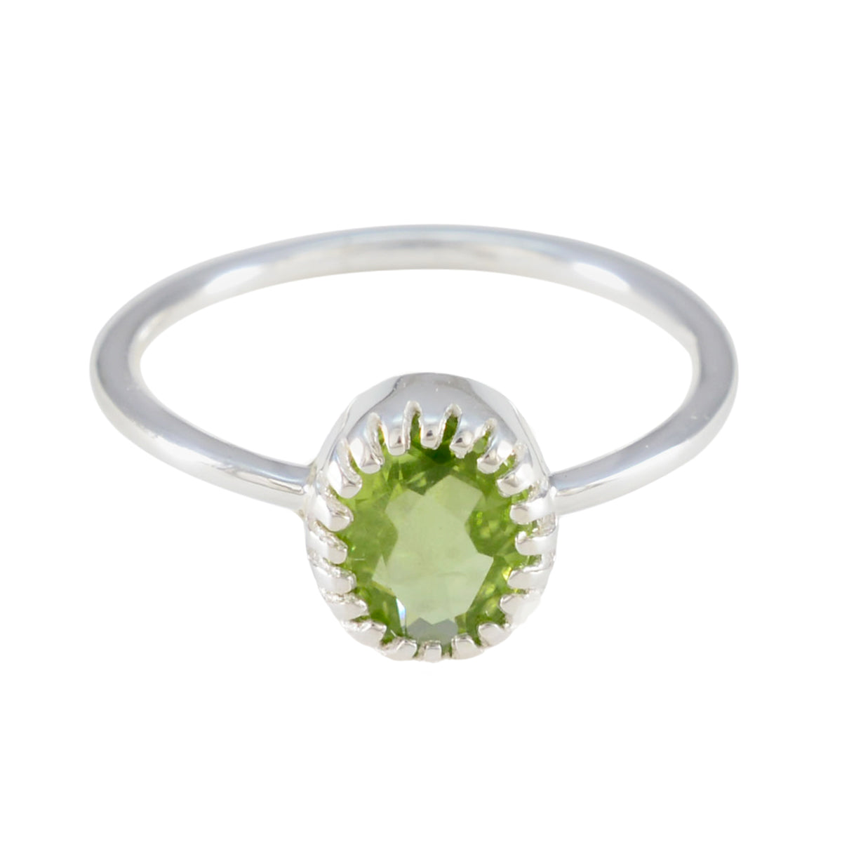 Peridot Solitär Koreanischer 925 Sterling Silber Grüner Edelstein Zarter Luxuriöser Ring Schmuck Hauptbild