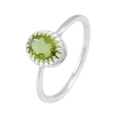 Peridot Solitaire Korean 925 Sterling Silver Green Gemstone Delicate Luxurious Ring Jewelry