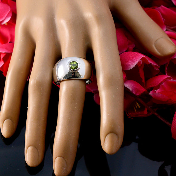 Peridot Solitaire French Sterling Silver Green Gems Eye catching Trendy Ring Jewellery