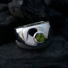 Peridot Solitaire French Sterling Silver Green Gems Eye catching Trendy Ring Jewellery