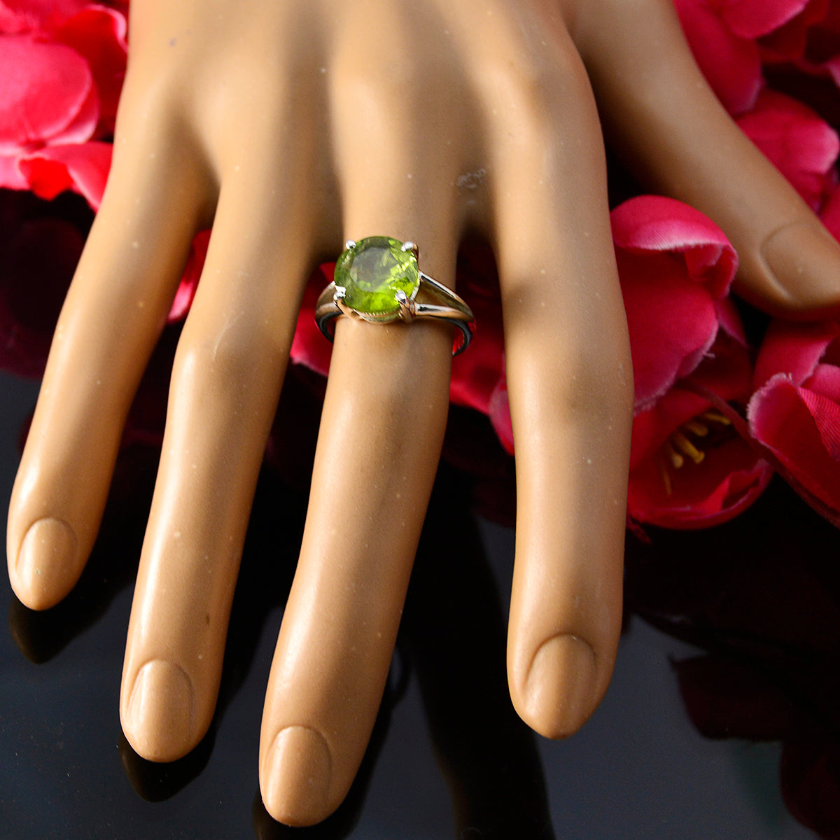 Peridot Solitaire American Silver Green Gems Whisper thin Fairytale Ring Jewelry