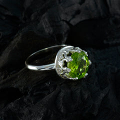 Peridot Solitaire Russian 925 Silver Green Gemstone Mid weight Feminine Ring Jewellery