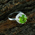 Peridot Solitaire Russian 925 Silver Green Gemstone Mid weight Feminine Ring Jewellery