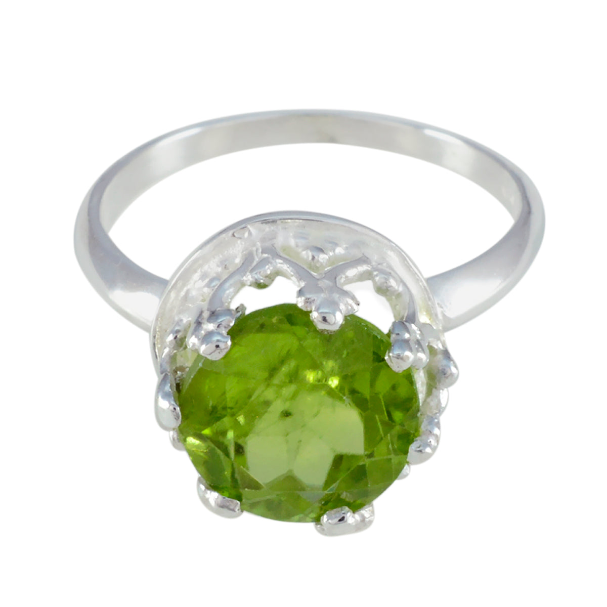 Peridot Solitaire Russian 925 Silver Green Gemstone Mid weight Feminine Ring Jewellery Hoofdafbeelding