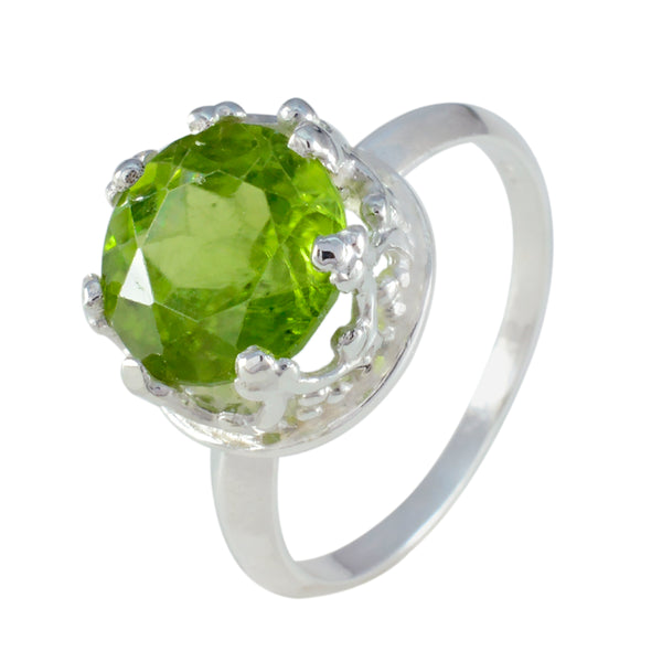 Peridot Solitaire Russian 925 Silver Green Gemstone Mid weight Feminine Ring Jewellery