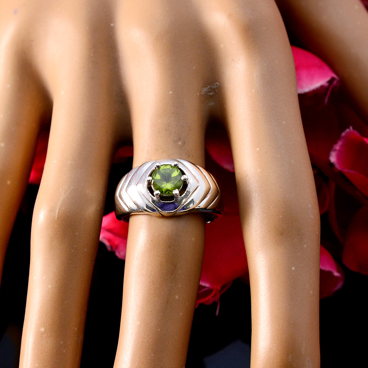 Peridot Solitaire Indian Sterling Silver Green Gemstones Minimal Trendy Ring Jewellery