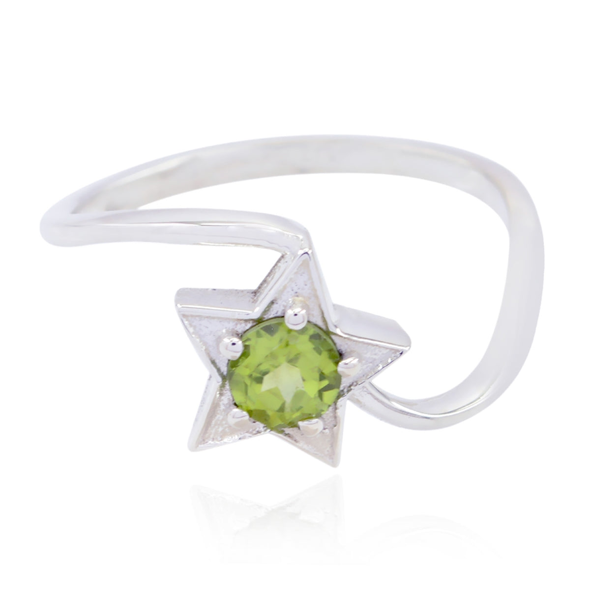 Peridot Solitär Koreanischer 925 Sterling Silber Grüner Edelstein Zarter abstrakter Ring Schmuck Hauptbild