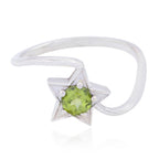 Peridot Solitaire Korean 925 Sterling Silver Green Gemstone Delicate Abstract Ring Jewellery