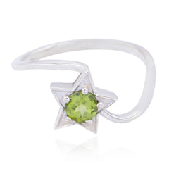 Peridot Solitaire Korean 925 Sterling Silver Green Gemstone Delicate Abstract Ring Jewellery
