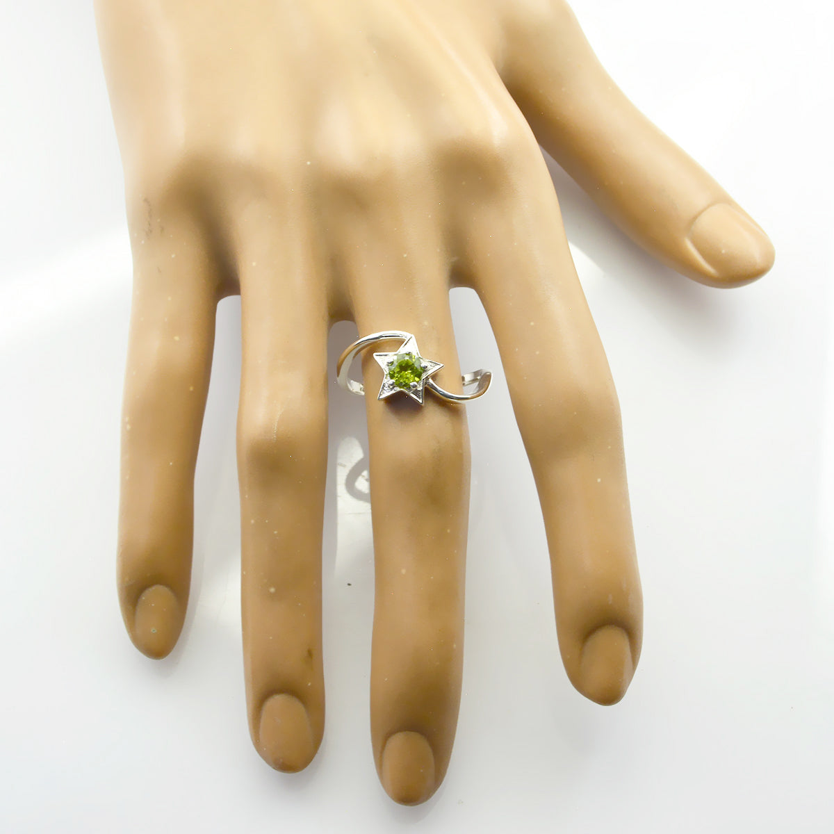 Peridot Solitaire Korean 925 Sterling Silver Green Gemstone Delicate Abstract Ring Jewellery