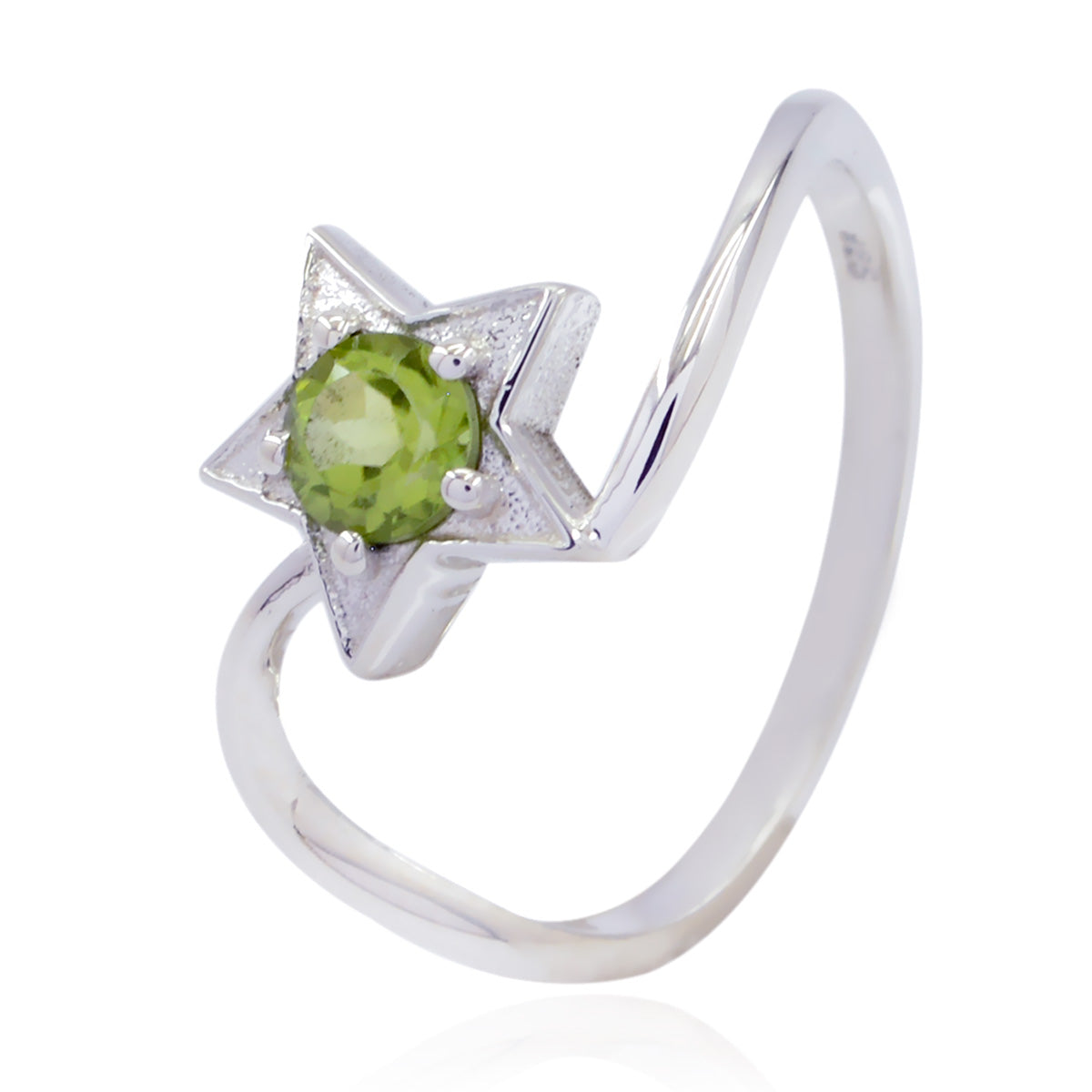 Peridot Solitaire Korean 925 Sterling Silver Green Gemstone Delicate Abstract Ring Jewellery