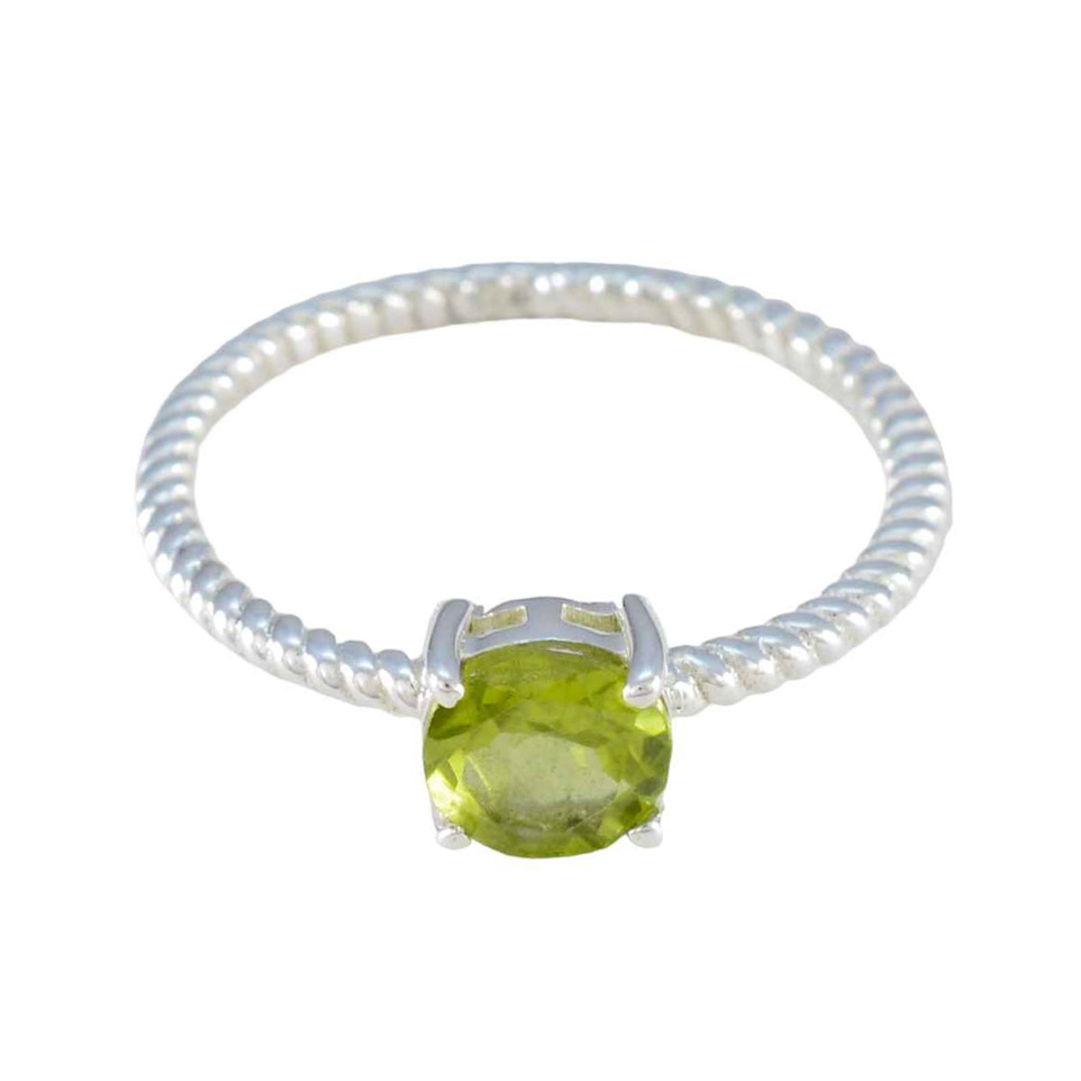 Peridot Solitaire Japanese 925 Silver Green Gems Delicate Twist Ring Jewelry