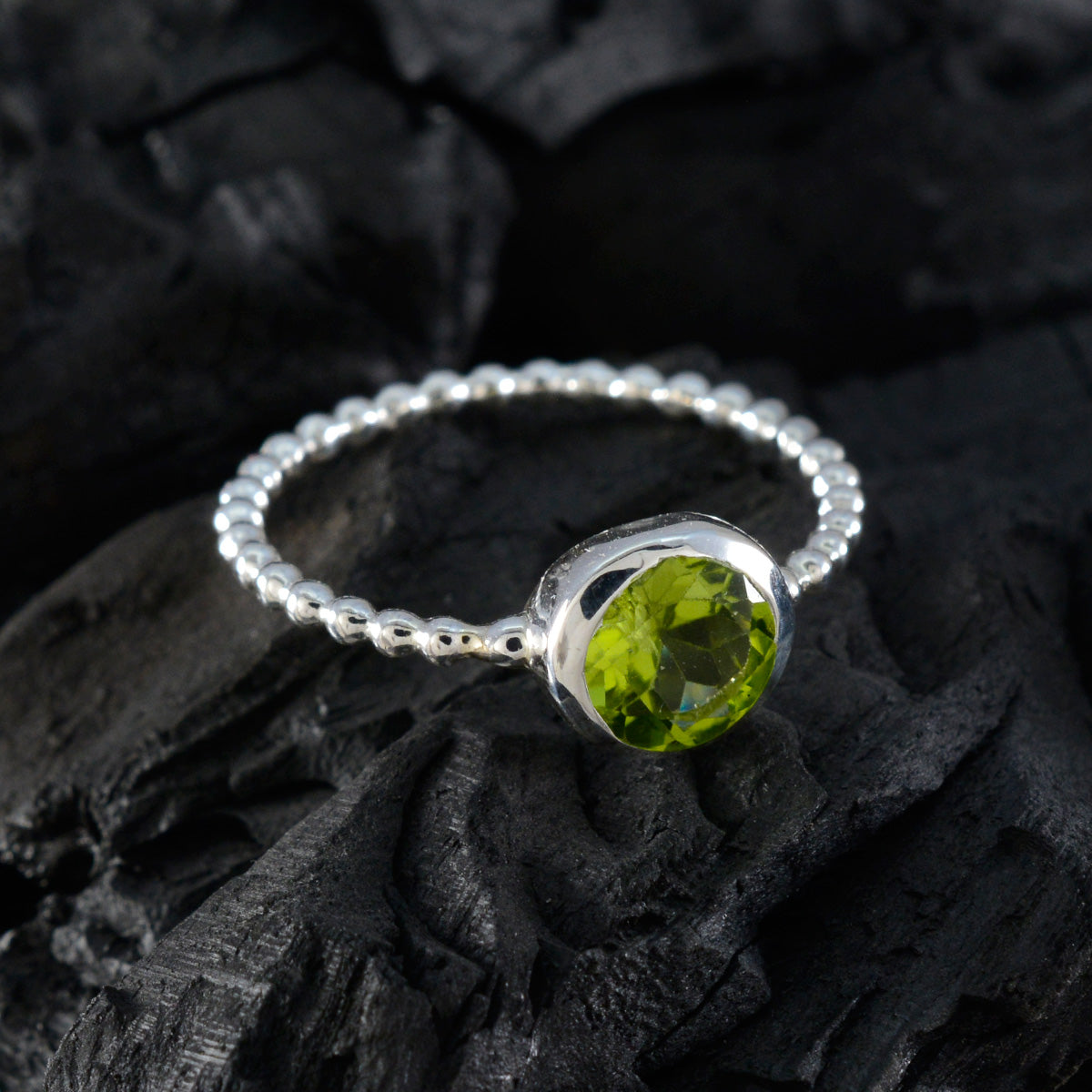 Peridot Solitaire Korean 925 Silver Green Gems Delicate Twist Ring Jewelry