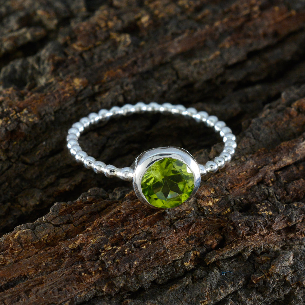 Peridot Solitaire Korean 925 Silver Green Gems Delicate Twist Ring Jewelry