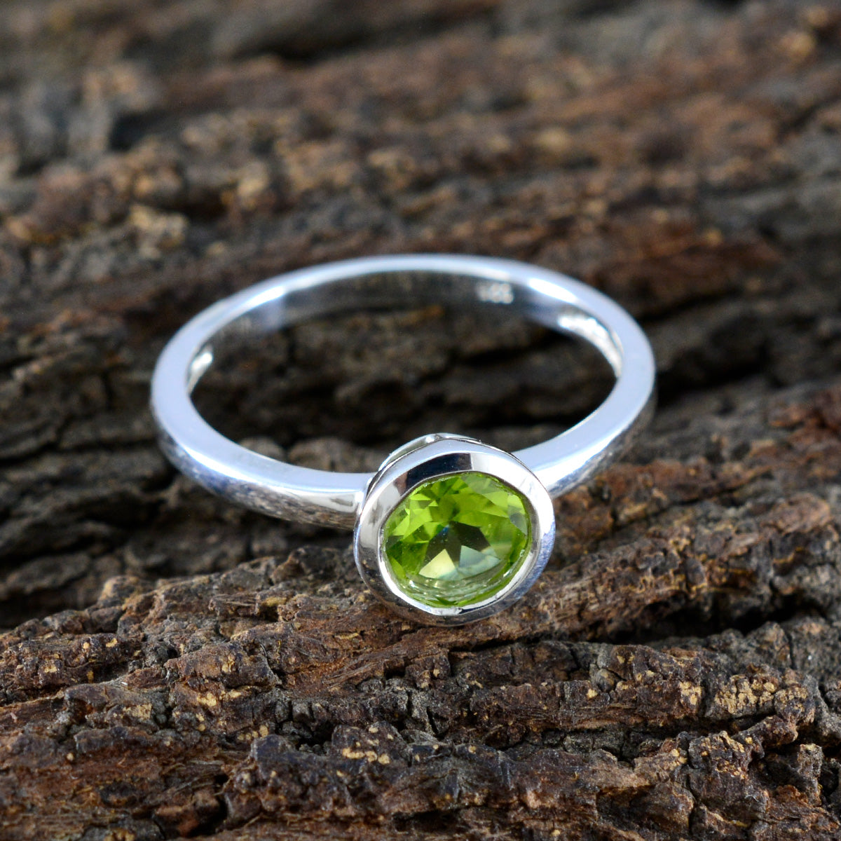 Peridot Solitaire Korean Silver Green Gemstone Dainty Trendy Ring Jewellery