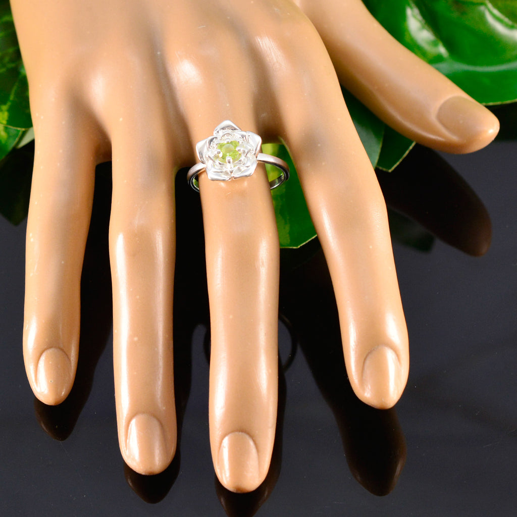 Peridot Solitaire German 925 Silver Green Gems Tiny Floral Ring Jewelry