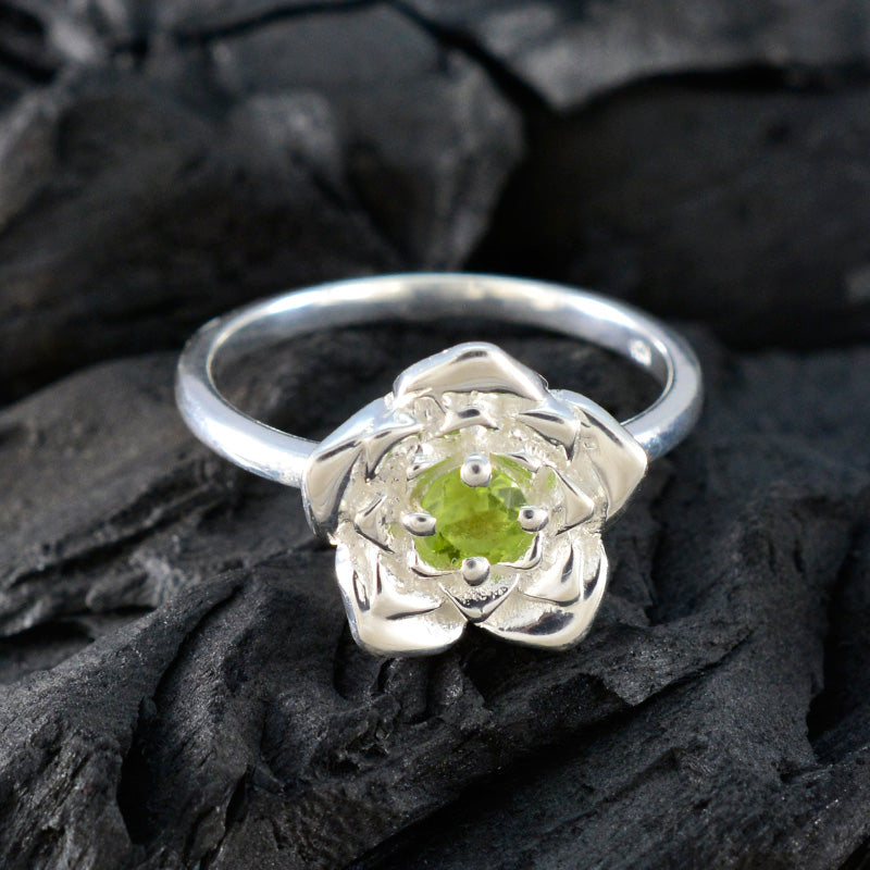 Peridot Solitaire German 925 Silver Green Gems Tiny Floral Ring Jewelry