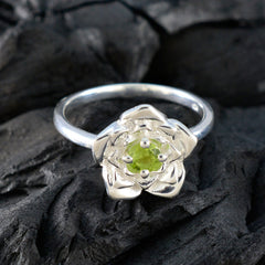 Peridot Solitaire German 925 Silver Green Gems Tiny Floral Ring Jewelry