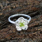 Peridot Solitaire German 925 Silver Green Gems Tiny Floral Ring Jewelry