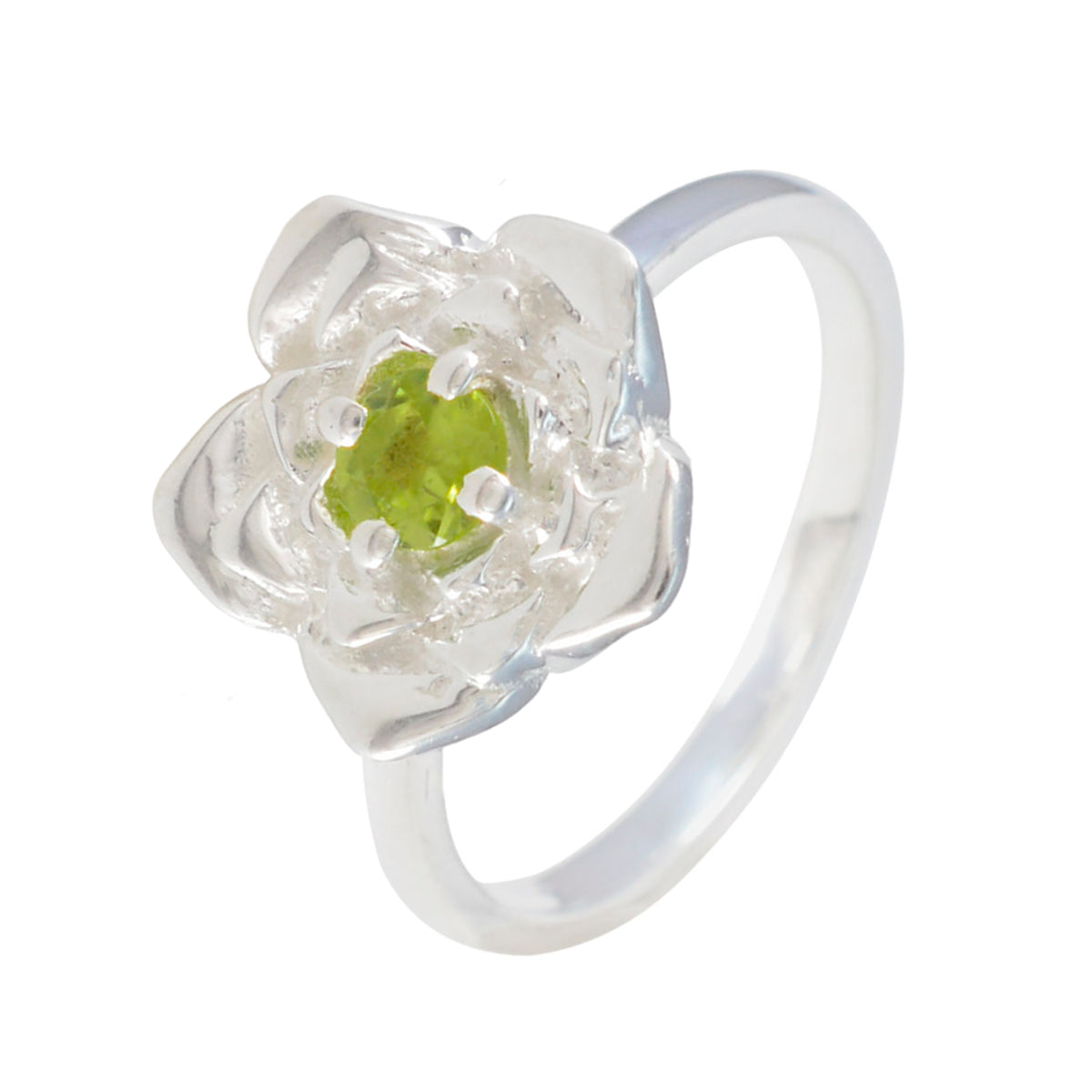 Anello floreale piccolo con gemme verdi in argento 925 tedesco e solitario con peridoto Immagine secondaria del prodotto