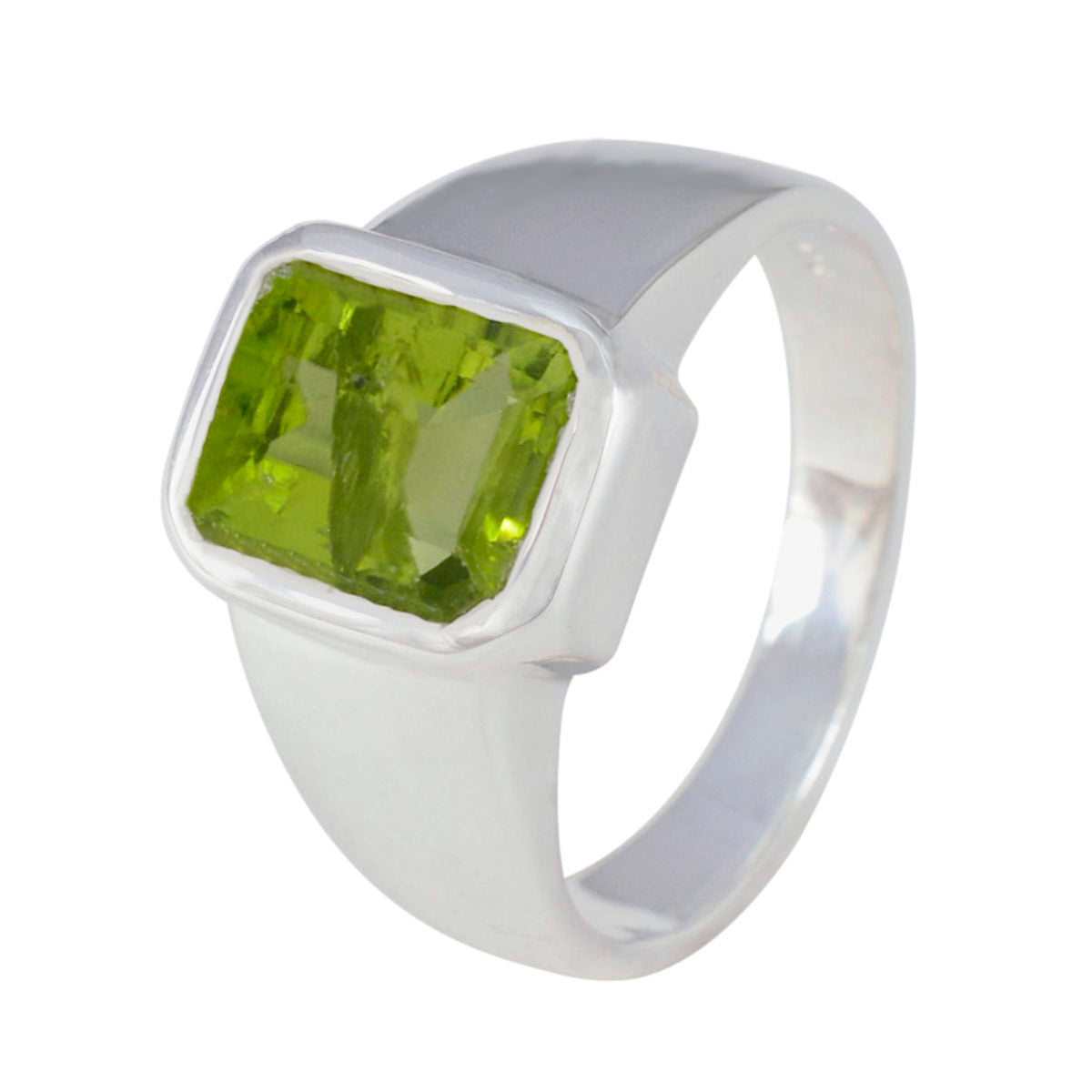 Peridot Solitaire Egyptian 92.5 Silver Green Gems Eye catching Trendy Ring Jewellery