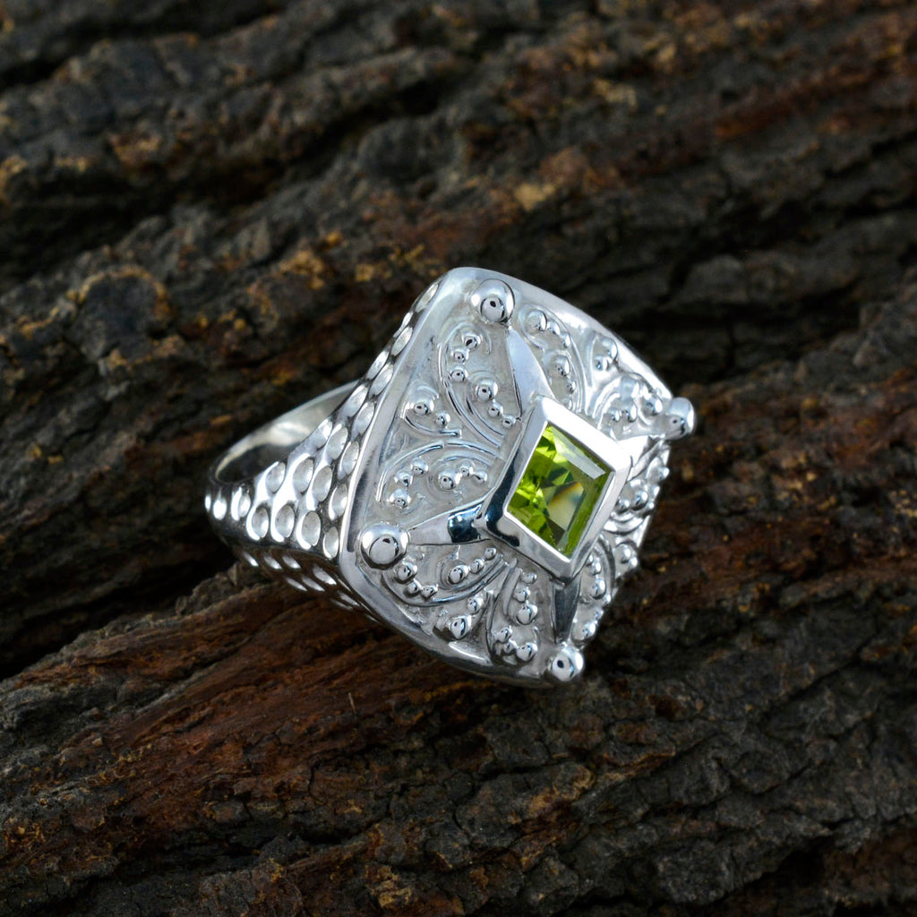 Peridot Solitaire Egyptian Silver Green Gemstones Chunky Signet Ring Jewellery
