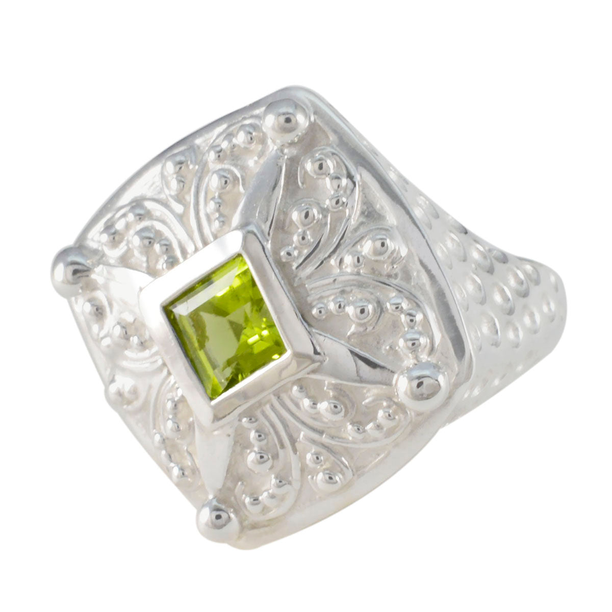 Peridot Solitaire Egyptian Silver Green Gemstones Chunky Signet Ring Jewellery Huvudsaklig produktbild