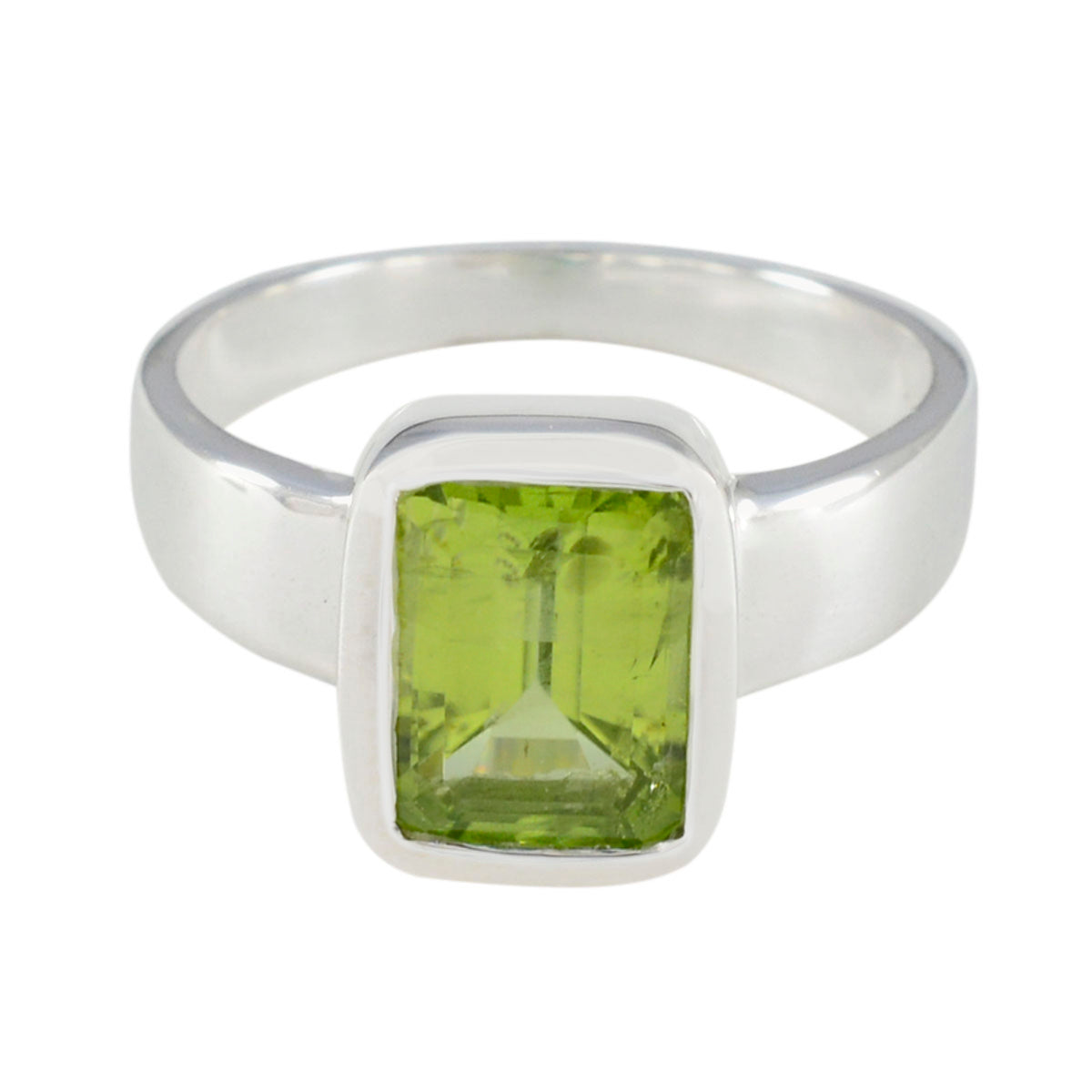 Peridot Solitaire Indian 92.5 Silver Green Gemstones Slim Sophisticated Ring Jewelry メイン画像