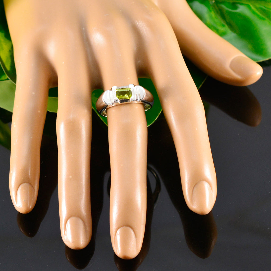 Peridot Solitaire French 92.5 Silver Green Gemstone Tiny Abstract Ring Jewellery