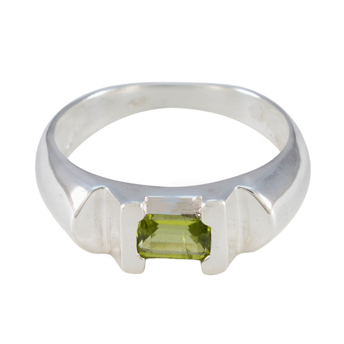 Peridot Solitaire French 92.5 Silver Green Gemstone Tiny Abstract Ring Jewellery