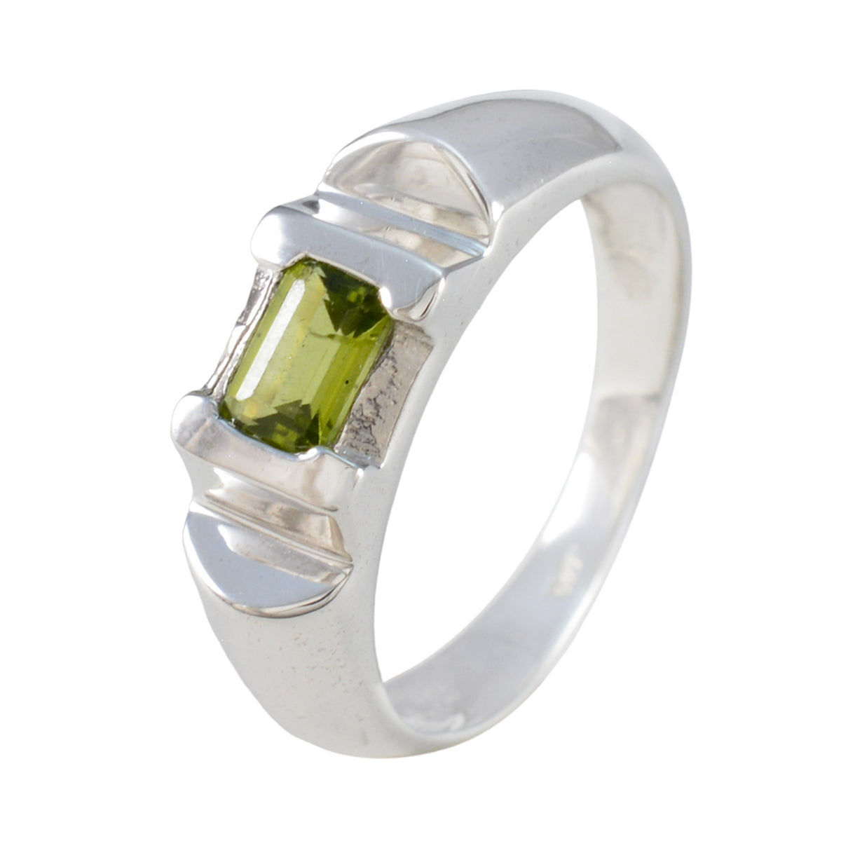 Peridot Solitaire French 92.5 Silver Green Gemstone Tiny Abstract Ring Jewellery