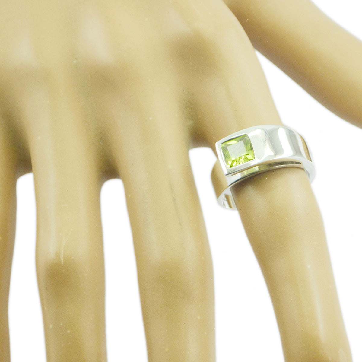 Peridot Solitaire Russian 925 Sterling Silver Green Gemstone Minimal Romantic Ring Jewelry