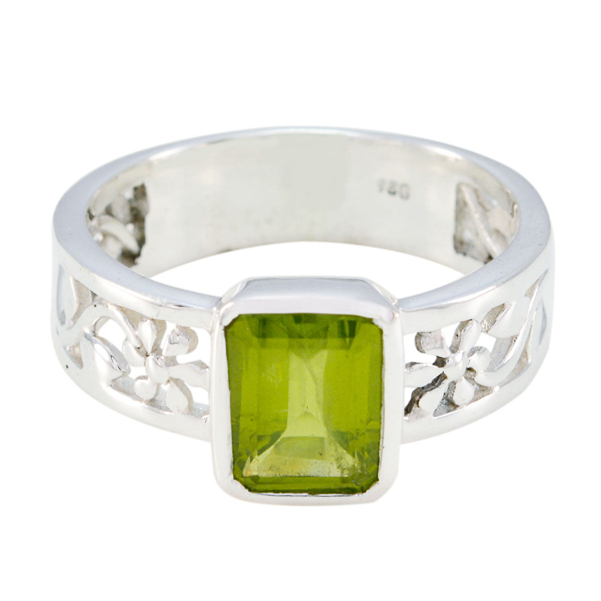 Peridot Solitaire Russian Silver Green Gemstones Eye catching Art Deco Band Jewelry