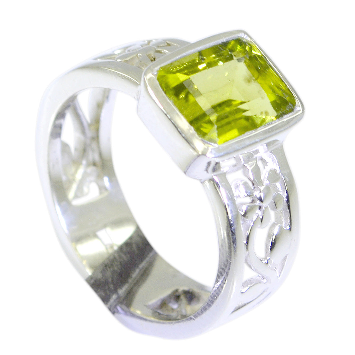Peridot Solitaire Russian Silver Green Gemstones Eye catching Art Deco Band Jewelry