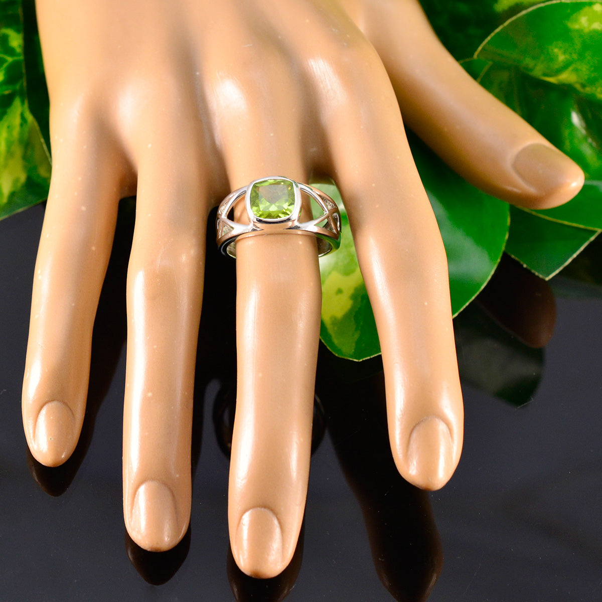 Peridot Solitaire Indian 92.5 Silver Green Gems Tiny Feminine Ring Jewellery